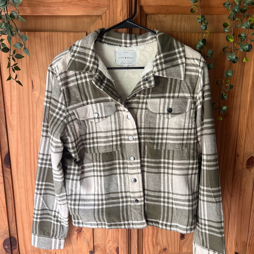 Lucky Brand Green and Cream Plaid Shirt Jacket